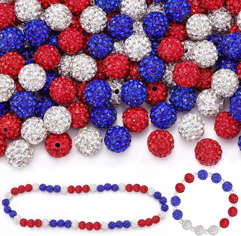 100 pcs 10mm Rhinestone Beads for Jewelry Making, 10 Mixed Colors Shiny Round Disco Ball Beads Bulk, Sparkle Crystal Clay Christmas for Bracelet Baseball Necklace Earring Crafting and DIY in Kuwait