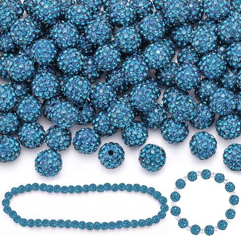 100 pcs 10mm Rhinestone Beads for Jewelry Making, 10 Mixed Colors Shiny Round Disco Ball Beads Bulk, Sparkle Crystal Clay Christmas for Bracelet Baseball Necklace Earring Crafting and DIY in Kuwait