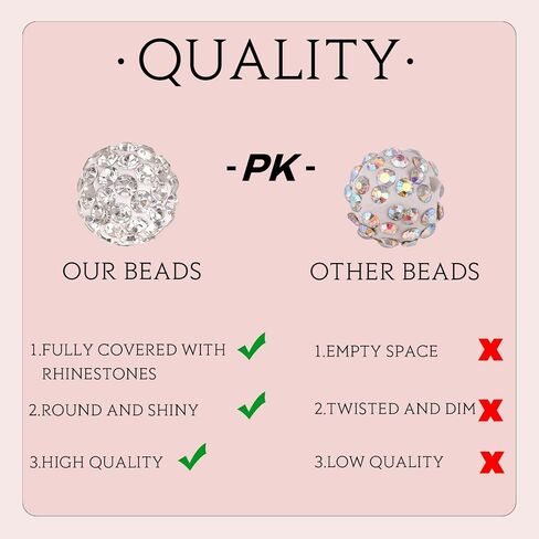 100 pcs 10mm Rhinestone Beads for Jewelry Making, 10 Mixed Colors Shiny Round Disco Ball Beads Bulk, Sparkle Crystal Clay Christmas for Bracelet Baseball Necklace Earring Crafting and DIY in Kuwait