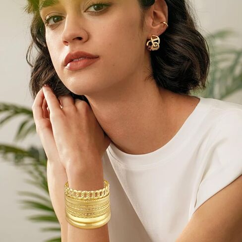 FUNOJOY Gold Bangle Bracelets for Women,14K Gold Plated Boho Indian Multi Stackable Bracelets Gold Bangles For Women Girls Jewelry Gifts in Kuwait