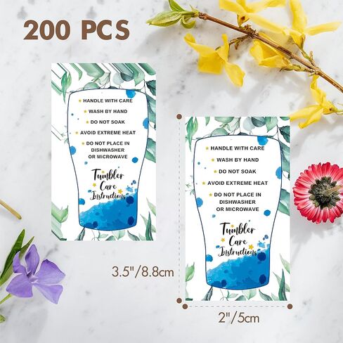 200 PCS Tumbler Care Instruction Cards, Floral Design Customer Direction Card Double-side Printing Cup/Mug/Glass Care Tips for Small Business Online Shop Owner (3.5" x 2") in Saudi Arabia