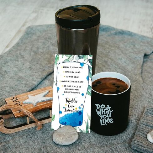 200 PCS Tumbler Care Instruction Cards, Floral Design Customer Direction Card Double-side Printing Cup/Mug/Glass Care Tips for Small Business Online Shop Owner (3.5" x 2") in Saudi Arabia
