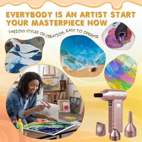 Cordless Acrylic Paint Pouring Blower with 3 Nozzles, 5 Speed Adjustable Mini Paint Dryer for Fluid Art, Acrylic Pouring, Watercolor, Resin, Dutch Pour Floetrol Craft Projects in Saudi Arabia