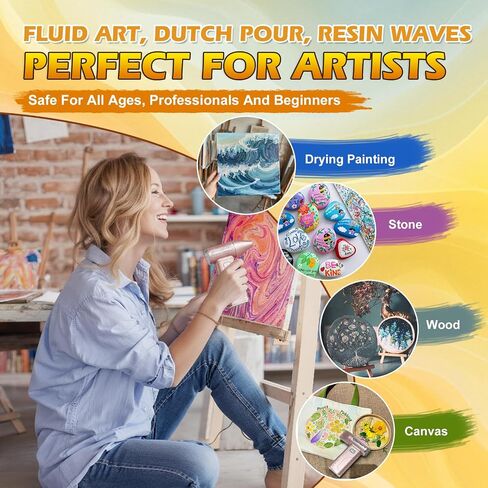 Cordless Acrylic Paint Pouring Blower with 3 Nozzles, 5 Speed Adjustable Mini Paint Dryer for Fluid Art, Acrylic Pouring, Watercolor, Resin, Dutch Pour Floetrol Craft Projects in Saudi Arabia