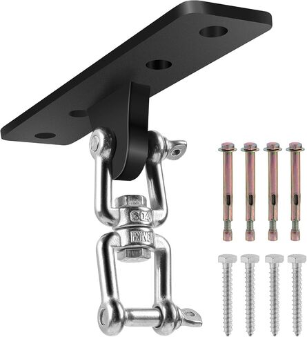 Heavy Bag Hangers Brackets, Heavy Duty Swing Hangers, Swing Set Accessorie for Indoor Outdoor Playground, with 4 Wood Screws and 4 Expansion Bolts (Black, 4 Holes Ceiling Anchor) in Saudi Arabia