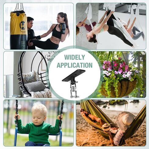 Heavy Bag Hangers Brackets, Heavy Duty Swing Hangers, Swing Set Accessorie for Indoor Outdoor Playground, with 4 Wood Screws and 4 Expansion Bolts (Black, 4 Holes Ceiling Anchor) in Saudi Arabia