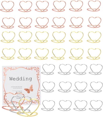 36 Pcs Heart Table Number Holders - Rust-Resistant Metal Place Card Stands for Weddings, Office & Home Decor (Rose Gold) in Kuwait
