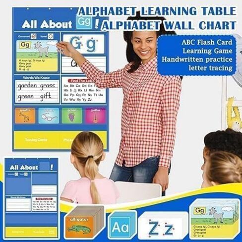 الحجم المتوسط ​​الأبجدية تعلم الجيب مخطط جيب ، مركز التعلم في دائرة Alphabet بطاقات فلاش ABC Wall Chart Game for Toddler Kids Homeschool Su in Saudi Arabia