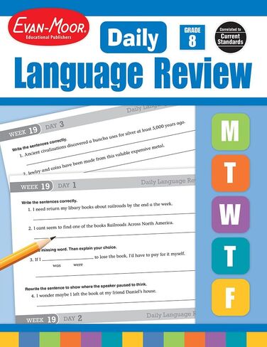 Evan-Moor Daily Language Review ، الصف الثامن ، الأنشطة ، التعليم المنزلي ومصنف موارد الفصول الدراسية ، أوراق عمل قابلة للتكرار ، طبعة المعلم ، الممارسة اليومية ، تقييم المهارات ، القواعد ، علامات الترقيم in Saudi Arabia