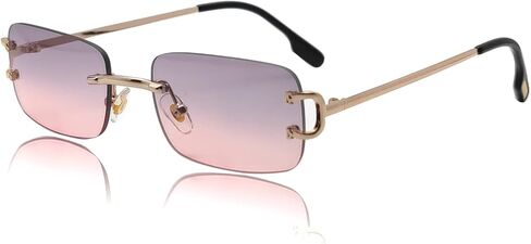 Small Narrow Rimless Sunglasses for Women Men Tiny 90s Frameless Rectangle Tinted Glasses Fashion Shades UV400 in Saudi Arabia