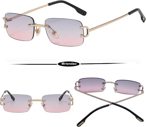 Small Narrow Rimless Sunglasses for Women Men Tiny 90s Frameless Rectangle Tinted Glasses Fashion Shades UV400 in Saudi Arabia