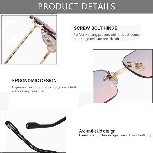 Small Narrow Rimless Sunglasses for Women Men Tiny 90s Frameless Rectangle Tinted Glasses Fashion Shades UV400 in Saudi Arabia