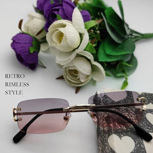 Small Narrow Rimless Sunglasses for Women Men Tiny 90s Frameless Rectangle Tinted Glasses Fashion Shades UV400 in Saudi Arabia