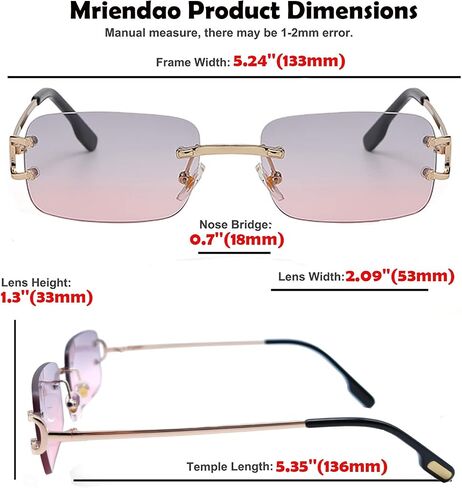 Small Narrow Rimless Sunglasses for Women Men Tiny 90s Frameless Rectangle Tinted Glasses Fashion Shades UV400 in Saudi Arabia