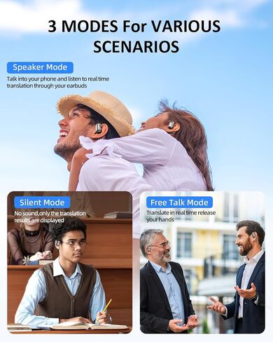 Translator Earbuds Real-Time for Language Translation: AI 3-in-1 Open Ear Buds Device Wireless Bluetooth Headphones Two-Way Instant Translating Smart Pods for Travel Business Learning in Saudi Arabia