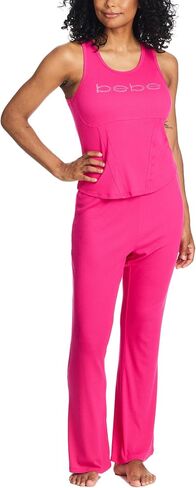 bebe Womens Short Sleeve Shirt and Lounge Skinny Pajama Pants with Pockets Sleepwear Set in Kuwait