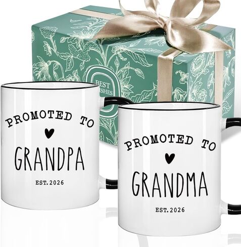 Promoted To Grandparents 2026 Mug Set, Pregnancy Announcement Gift for Grandparents, New Grandma & Grandpa Gifts, Grandma And Grandpa Announcement Gifts 11oz in Saudi Arabia