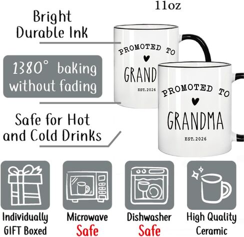 Promoted To Grandparents 2026 Mug Set, Pregnancy Announcement Gift for Grandparents, New Grandma & Grandpa Gifts, Grandma And Grandpa Announcement Gifts 11oz in Saudi Arabia