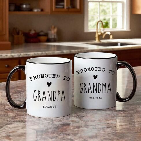 Promoted To Grandparents 2026 Mug Set, Pregnancy Announcement Gift for Grandparents, New Grandma & Grandpa Gifts, Grandma And Grandpa Announcement Gifts 11oz in Saudi Arabia
