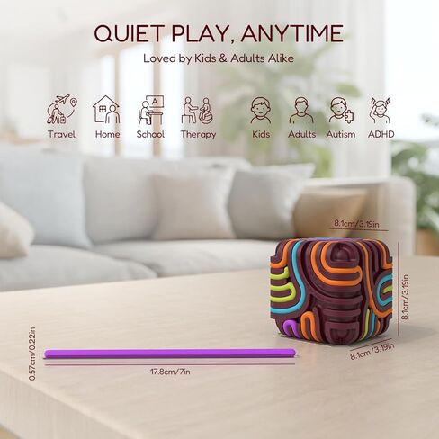 Sensory Fidget Toys for Kids Adults, Silicone Sensory Activity Cube with 15 Colorful Strings, Sensory Toys for Autism ADHD Calming Focus Stress Relief, Travel-Friendly Toys with Portable Storage Bag in Kuwait