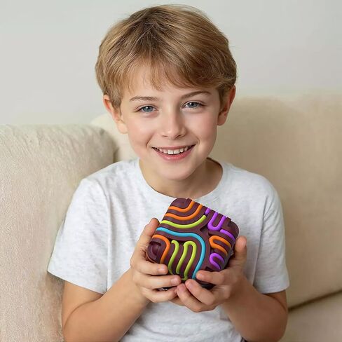 Sensory Fidget Toys for Kids Adults, Silicone Sensory Activity Cube with 15 Colorful Strings, Sensory Toys for Autism ADHD Calming Focus Stress Relief, Travel-Friendly Toys with Portable Storage Bag in Kuwait