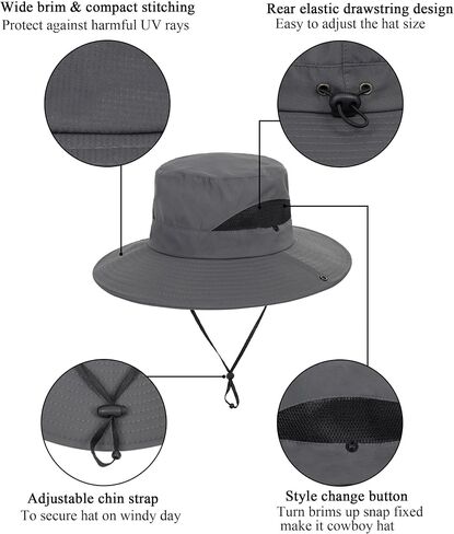 Sun Hat for Men/Women, Wide Brim UV Protection Fishing hat, Mens Waterproof Safari Boonie Bucket Hat for Hiking Garden Beach in Saudi Arabia