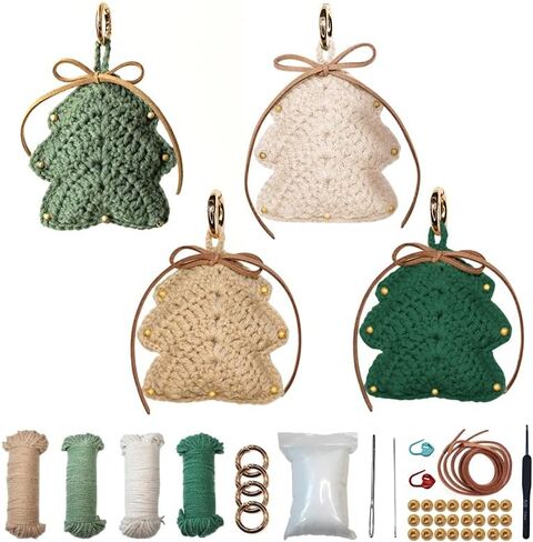 Christmas Tree Crochet Ornament DIY Kit ، 4 × 2.7 بوصة ، مجموعة كاملة مع الغزل والأدوات والفيديو التعليمي والتعليمات المكتوبة in Saudi Arabia