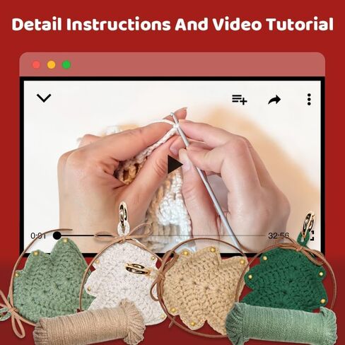 Christmas Tree Crochet Ornament DIY Kit ، 4 × 2.7 بوصة ، مجموعة كاملة مع الغزل والأدوات والفيديو التعليمي والتعليمات المكتوبة in Saudi Arabia