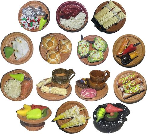 Miniature Mexican Fiesta Clay تتظاهر بالفنون الغذائية يوم العروض الميتة Di de los Muertos ofrendas Cinco de Mayo (5 قطع - عشوائي) ، متعدد الألوان (minjd14) in Kuwait