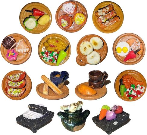 Miniature Mexican Fiesta Clay تتظاهر بالفنون الغذائية يوم العروض الميتة Di de los Muertos ofrendas Cinco de Mayo (5 قطع - عشوائي) ، متعدد الألوان (minjd14) in Kuwait