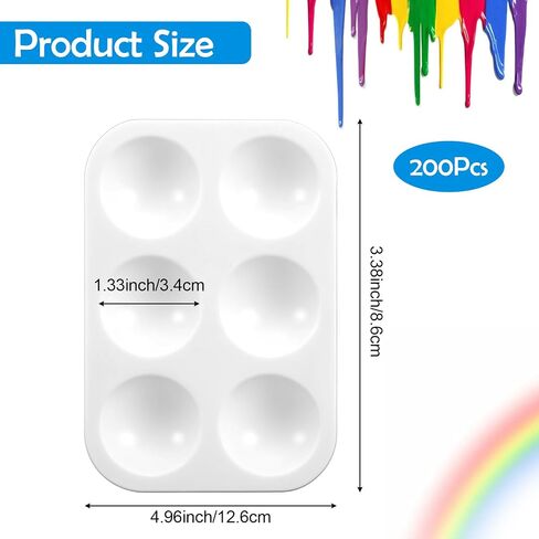 Molain 200 Pcs Small White Paint Palettes, 6 Well Rectangular Paint Tray Watercolor Acrylic Painting Holder Tray Art Palette for Students DIY Craft 4.96x3.38 Inch in Saudi Arabia