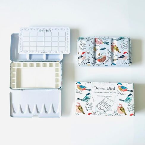 لوحة Bower Bird Travel Watercolor Palette ، لوحة سيراميك محمولة ، لوحة طلاء فارغة ، لوحة طلاء معدنية صغيرة من الخزف (16well) in Kuwait