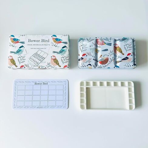 لوحة Bower Bird Travel Watercolor Palette ، لوحة سيراميك محمولة ، لوحة طلاء فارغة ، لوحة طلاء معدنية صغيرة من الخزف (16well) in Kuwait