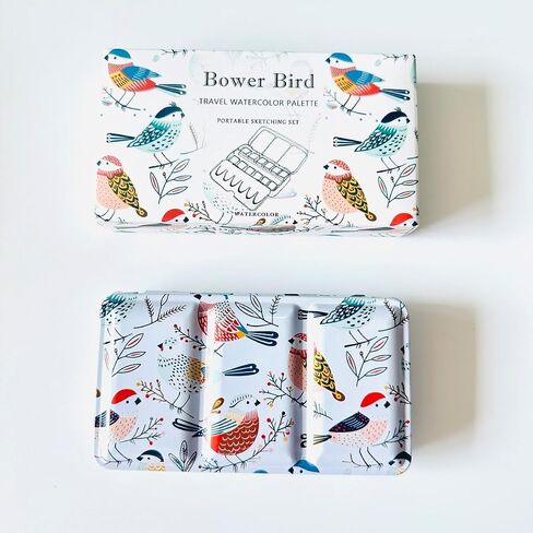 لوحة Bower Bird Travel Watercolor Palette ، لوحة سيراميك محمولة ، لوحة طلاء فارغة ، لوحة طلاء معدنية صغيرة من الخزف (16well) in Kuwait