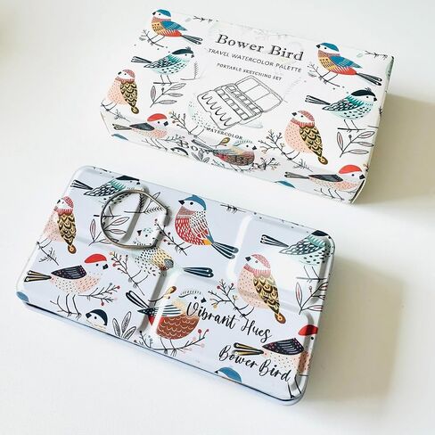 لوحة Bower Bird Travel Watercolor Palette ، لوحة سيراميك محمولة ، لوحة طلاء فارغة ، لوحة طلاء معدنية صغيرة من الخزف (16well) in Kuwait