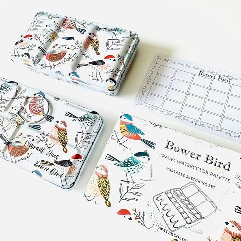 لوحة Bower Bird Travel Watercolor Palette ، لوحة سيراميك محمولة ، لوحة طلاء فارغة ، لوحة طلاء معدنية صغيرة من الخزف (16well) in Kuwait