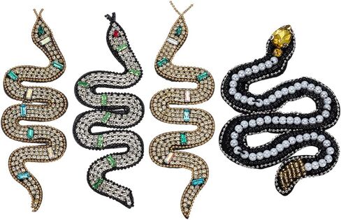 Fingerinspire 4 PCS Rhinestone Snake Snake Patch 4 أنماط أنماط الأفعى بقع تطريز بقع ثعابين مخيط على القماش زين راينستون ثعابين للحيوانات للحيوانات لتزيين الملابس DIY in Kuwait