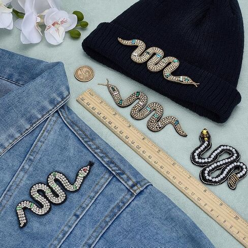Fingerinspire 4 PCS Rhinestone Snake Snake Patch 4 أنماط أنماط الأفعى بقع تطريز بقع ثعابين مخيط على القماش زين راينستون ثعابين للحيوانات للحيوانات لتزيين الملابس DIY in Kuwait