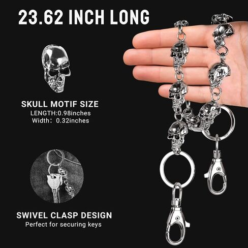 Wallet Chain,Unisex Skull Biker Pant Trouser Jean Pocket Chain, 25.2''Length in Saudi Arabia