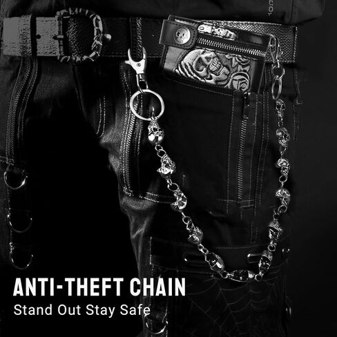 Wallet Chain,Unisex Skull Biker Pant Trouser Jean Pocket Chain, 25.2''Length in Saudi Arabia