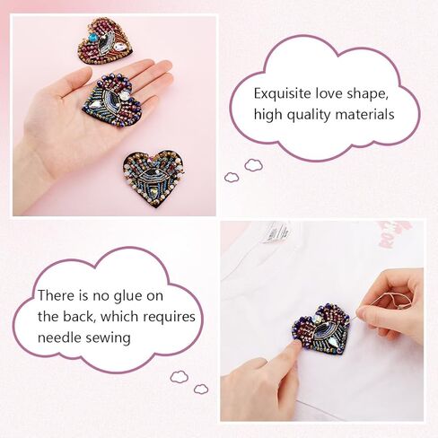 AHANDMAKER 6pc Eye Beaded Patches - 3 Color Rhinestone Applique Evil Eye & Heart Shaped Sequined Patch Beaded Applique for Fabric Decor in Saudi Arabia