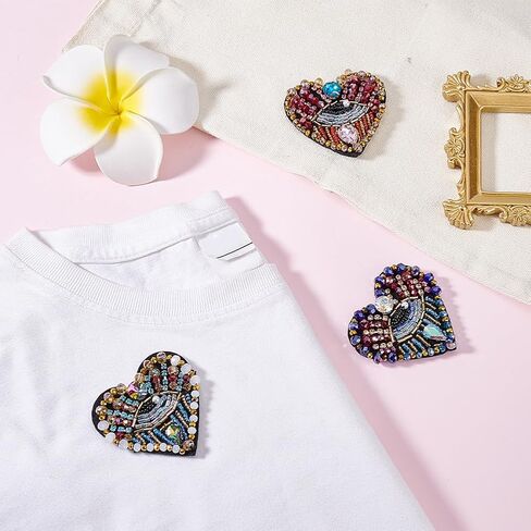 AHANDMAKER 6pc Eye Beaded Patches - 3 Color Rhinestone Applique Evil Eye & Heart Shaped Sequined Patch Beaded Applique for Fabric Decor in Saudi Arabia