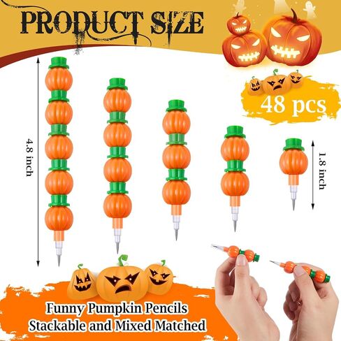 Faccito 48 Pcs Halloween Pumpkin Stackable Pencils for Kids Stacking Point Pencils Party Favors for Fall Halloween Pumpkin Thanksgiving Birthday Party Supplies Goodie Bag Filler School Fun Equipment in Saudi Arabia