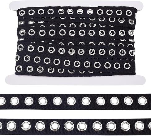 PH PandaHall 5 Yards Black Grommet Trim Cotton Eyelet Tape 3/4 inch Wide Eyelet Twill Trim Grommet Tap with 6mm Eyelet Rings for Sewing Garment Corset Shirt Dress Jacket Shoes Crafts in Saudi Arabia