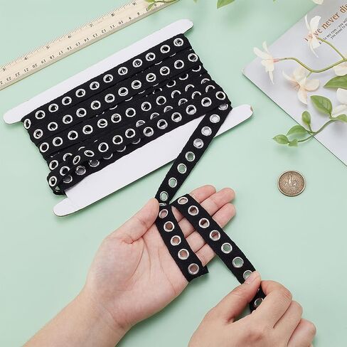 PH PandaHall 5 Yards Black Grommet Trim Cotton Eyelet Tape 3/4 inch Wide Eyelet Twill Trim Grommet Tap with 6mm Eyelet Rings for Sewing Garment Corset Shirt Dress Jacket Shoes Crafts in Saudi Arabia