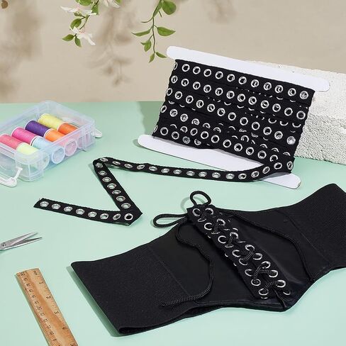 PH PandaHall 5 Yards Black Grommet Trim Cotton Eyelet Tape 3/4 inch Wide Eyelet Twill Trim Grommet Tap with 6mm Eyelet Rings for Sewing Garment Corset Shirt Dress Jacket Shoes Crafts in Saudi Arabia