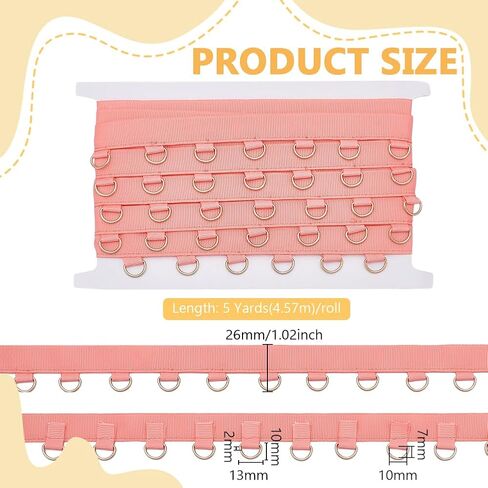 BENECREAT 5 Yards Light Coral Grommet Trim with Gold D Rings, 1 Inch Polyester Grommet Eyelet Twill Tape Trim Metal Eyelet Ring Ribbon Strip for Sewing Crafts Making in Saudi Arabia