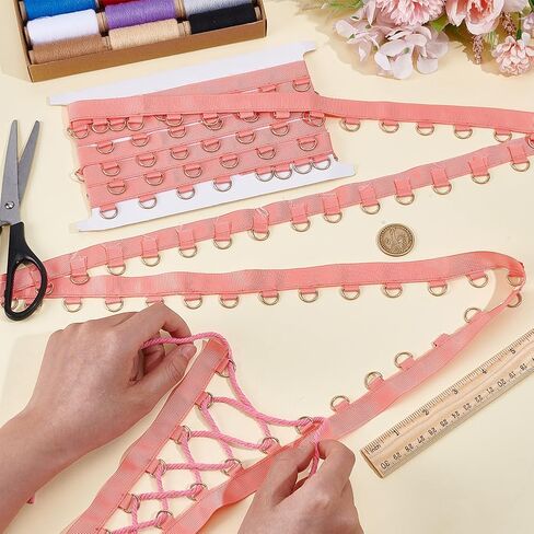 BENECREAT 5 Yards Light Coral Grommet Trim with Gold D Rings, 1 Inch Polyester Grommet Eyelet Twill Tape Trim Metal Eyelet Ring Ribbon Strip for Sewing Crafts Making in Saudi Arabia