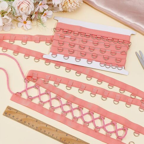 BENECREAT 5 Yards Light Coral Grommet Trim with Gold D Rings, 1 Inch Polyester Grommet Eyelet Twill Tape Trim Metal Eyelet Ring Ribbon Strip for Sewing Crafts Making in Saudi Arabia