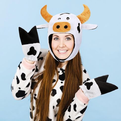 مجموعة أزياء البقر Halloween Mepase تشمل قبعة بقرة أفخم وأبقار الحوافر الأمامية قفازات مزرعة ملحق للحيوانات ملحق لمستلزمات الحفلات في مزرعة عيد الهالوين in Saudi Arabia